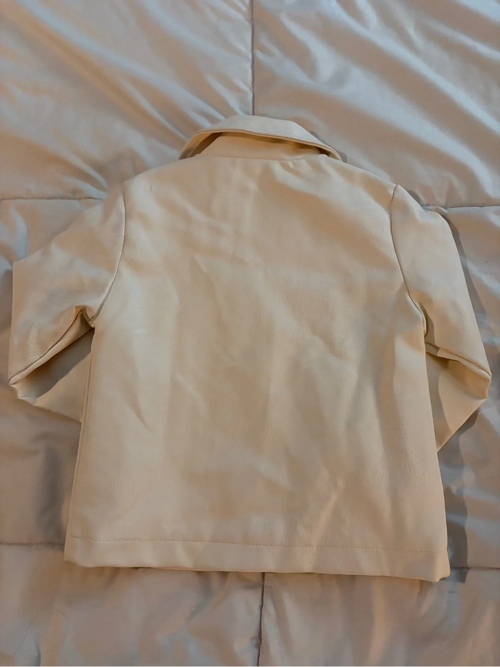 Little Lass Cream Faux Leather Moto Jacket with Silver Hardware